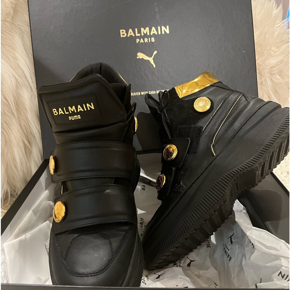Authentic ICONIC Balmain Womens Deva Puma HiTop Black Leather EU 37.5 New In Box